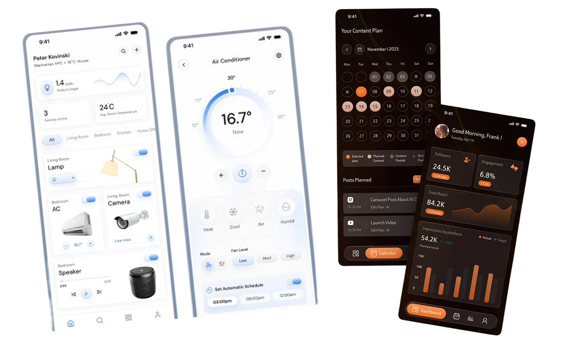 iOS and Android app interface previews